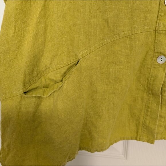 Christopher Calvin Linen Tunic Womens Size Small Chartreuse Yellow Lagenlook - Picture 4 of 12